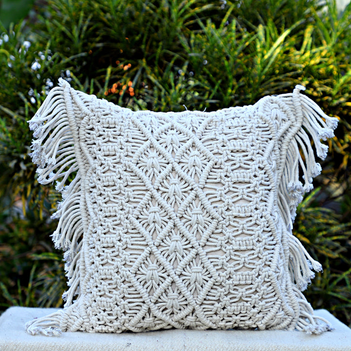 Macramé Leaf Harmony Cushion - Neutral