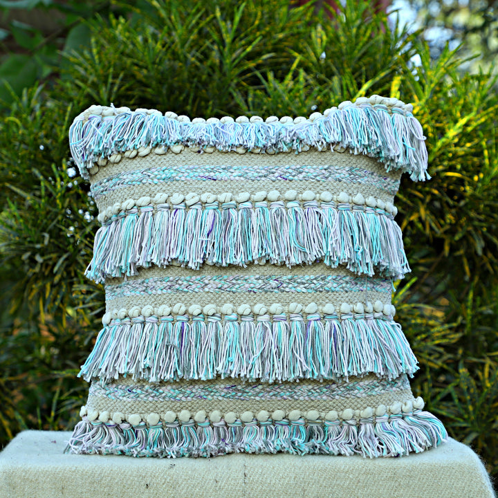 Pastel Fringe Boho Cushion - Handmade Textured Throw Pillow