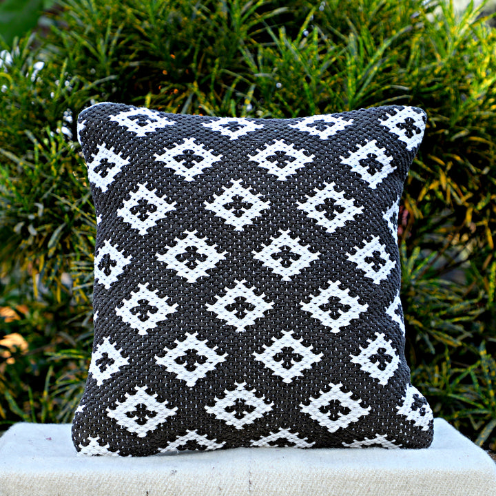 Monochrome Diamond Cushion - Black and White Geometric Pattern