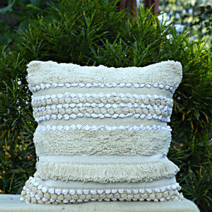 Natural Texture Fringe Cushion - Neutral Boho Design