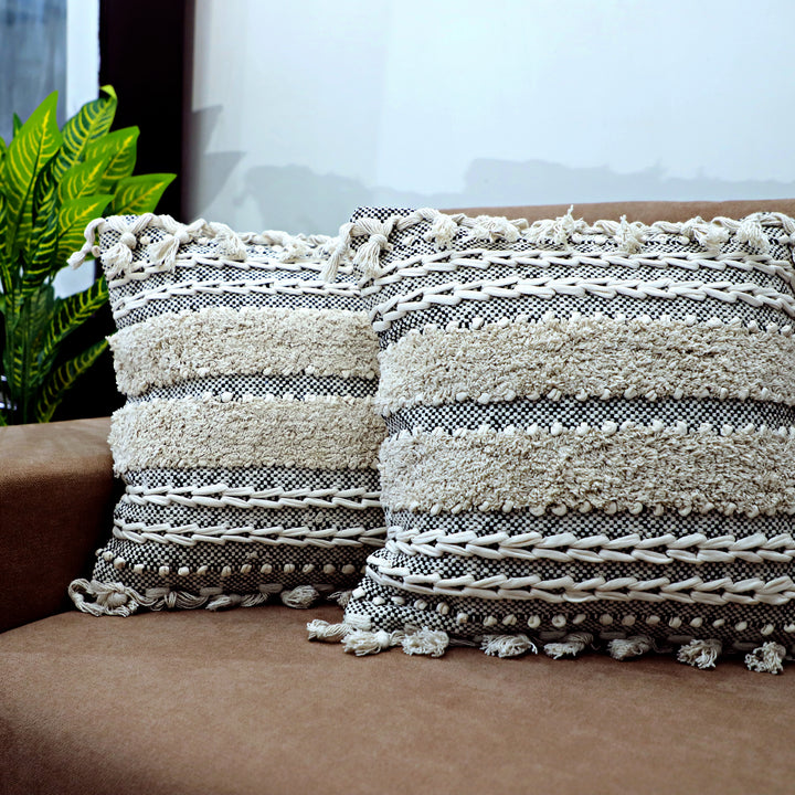 Ivory Diamond Tassel Cushion - Neutral Design