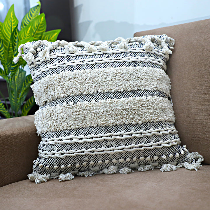 Ivory Diamond Tassel Cushion - Neutral Design