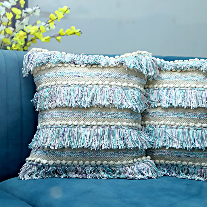 Pastel Fringe Boho Cushion - Handmade Textured Throw Pillow