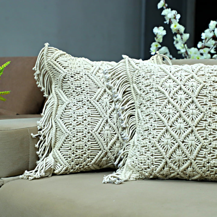 Macramé Leaf Harmony Cushion - Neutral