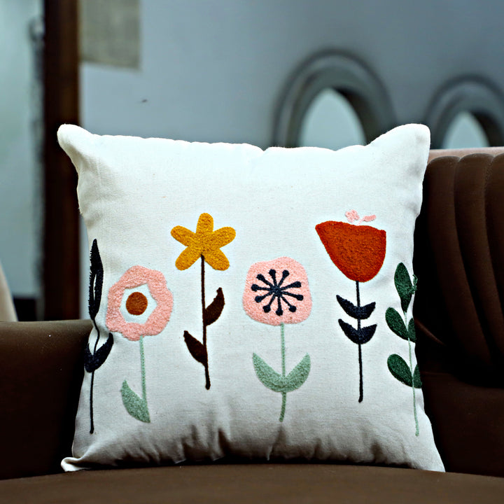 Whimsical Garden Cushion - Multicolor Flowers