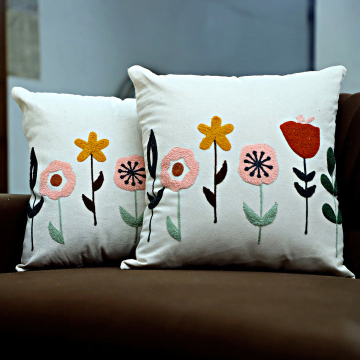 Whimsical Garden Cushion - Multicolor Flowers