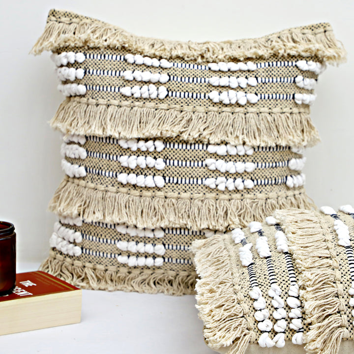 Desert Weave Fringe Cushion - Neutral White